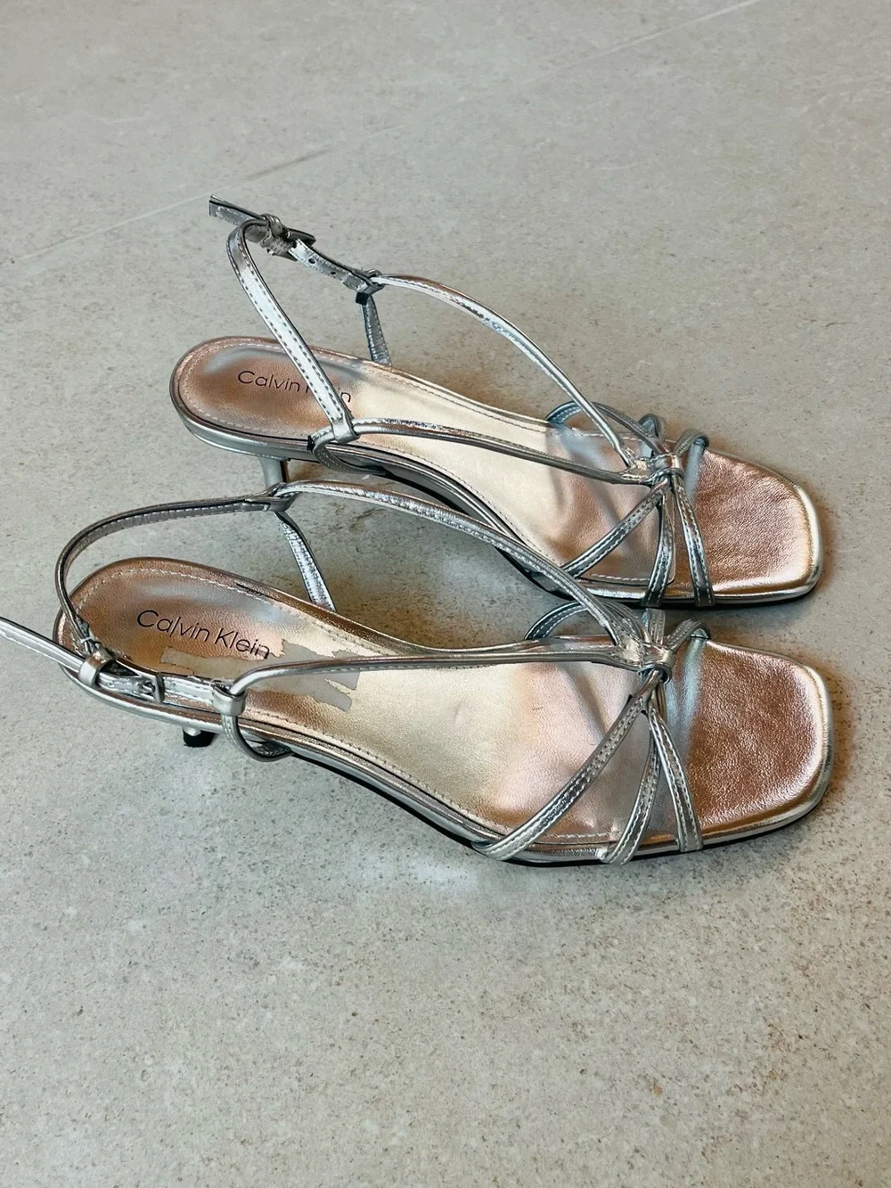 Calvin Klein Metallic Silver Strappy Slingback Heels